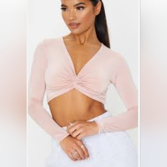 wild fable Tops - Rose Slinky Twist Front Long Sleeve Crop Top